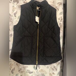 J. Crew Black Quilted Vest with Gold Accents